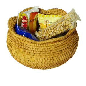 Classic Style Handmade Decorative Modern Storage Rectangle Wooden Trolley Round Rattan Fruit Baskets Woven