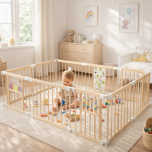 Parc de jeu pliable en bois pour enfants, grande taille, avec <span class=keywords><strong>porte</strong></span>, idéal pour chambre de bébé et salon – Vente en gros personnalisée - Product Image 2