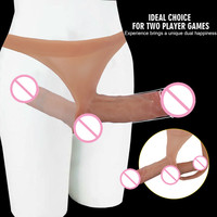 Dildo double tête à sangle en silicone liquide solide, culotte portable pour lesbiennes