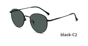 Lunettes de soleil métalliques unisexes polarisées UV400 rondes vintage noires légères rétro confortables pour activités extérieures et affaires - Product Image 2