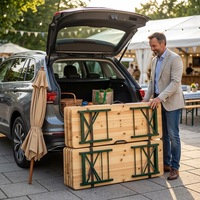 Ensemble table et banc pliants modernes en fer et bois - Léger, durable, pliable, empilable, imperméable, mobilier d'extérieur pour chambre à coucher