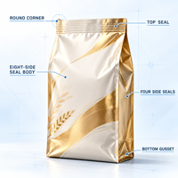Sachet personnalisé en aluminium à huit soudures latérales pour mélange de poudre de cuisson, avec marquage à chaud, pour la vente au détail et en gros