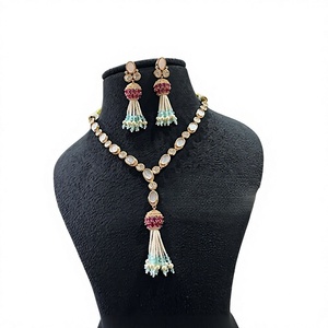 Trendy Premium Quality Brass Gold Plated Moissanite Kundan Necklace Earring <b>Set</b> for <b>Women</b> Engagement Party <b>Gift</b> Wedding Wear - Product Image 2