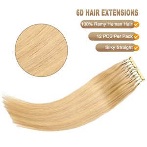 Extensioni <span class=keywords><strong>per</strong></span> <span class=keywords><strong>capelli</strong></span> 6D con nastro adesivo, 12/28 pollici, bionde, liscie naturali, in <span class=keywords><strong>capelli</strong></span> umani, permanentabili e tinturevoli, senza tracce, 10 pezzi/confezione - Product Image 3