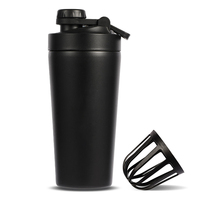 Bouteille de sport et de fitness en acier inoxydable à paroi simple, anti-fuite, personnalisable, portable, pour protéines en poudre, 24 oz