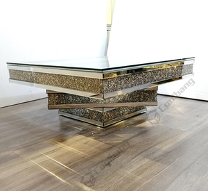 Factory Wholesale Silver Glass Top Crushed Diamond Mirrored Coffee <strong>Table</strong> - Product Image 6
