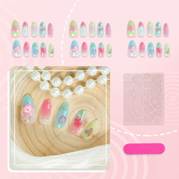 Faux ongles à presser en gros, style plage, courts, forme amande, avec hibiscus et étoile de mer, réutilisables, en acrylique, pour femmes