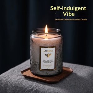Luxury Embossed Glass Jar Scented <b>Candles</b> Natural Soy Wax Long Lasting Aromatherapy <b>Candles</b> - Product Image 4