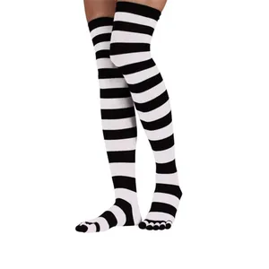 BY-N1178女童针织棉优质袜子定制印花大腿袜黑色平纹条纹袜