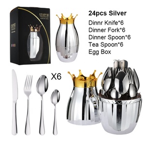 Ensemble de couverts en acier inoxydable doré de luxe, 24 pièces, élégant, en forme d'œuf, avec boîte cadeau - Product Image 4