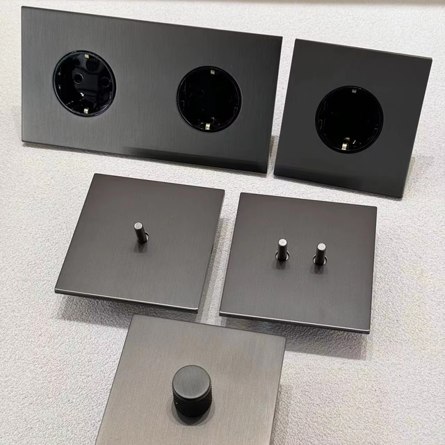 172 French European Multi-function Socket 86 Wall Modern Universal Toggle Light Switch Stainless Steel Grey Home Villa Dimmer