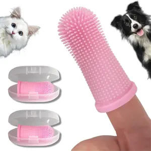 치과 치료 실리콘 강아지 애완 동물 개 360 도 칫솔질 손가락 칫솔 키트 치아 청소를위한 서라운드 강모
