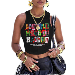 Wholesale Custom Logo Women's Letter Print Cropped Tank Top <b>Streetwear</b> Sleeveless Spandex Sexy Slim Fit <b>Y2K</b> Summer Breathable - Product Image 1