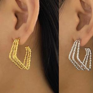 <b>Fashion</b> Luxury Jewelry 18K Gold Plated Accessories Stainless Steel <b>Hoop</b> <b>Earrings</b> Women - Product Image 3