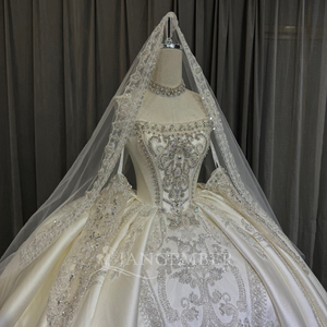 Lsoy049 Vestido de Novia de Lujo Moderno de Satén con Cuentas y Encaje, Estilo Princesa, Largo hasta el Suelo, Cola Capilla, Hecho a Medida - Product Image 5