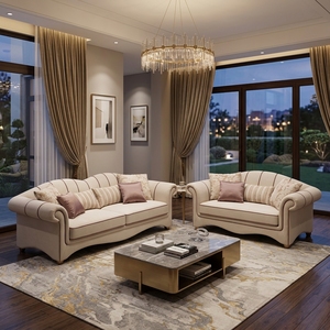 Sofá Moderno de Lujo, Juego <span class=keywords><strong>2</strong></span>+<span class=keywords><strong>3</strong></span> para Sala de Estar de Villa, Muebles Nobles de Lujo, Juego 123 Posmoderno para Recepción de Hotel Cinco Estrellas - Product Image 1
