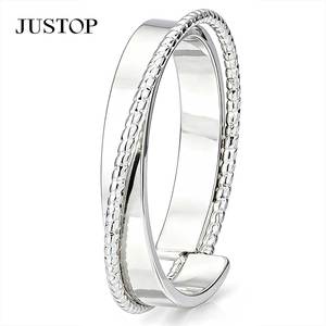 JUSTOP 925 Silver Plated Braided <b>Ring</b> Unisex Classic <b>Plain</b> Band Engagement Jewelry - Product Image 1