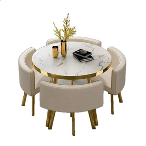 Hot Bán Sang Trọng Vòng Top Bàn Ăn Đặt Với Kim Loại Ghế MDF Gỗ Cho Phòng Khách Nhà Hàng Thanh Văn Phòng 1 Bảng 4 Ghế - Product Image 5