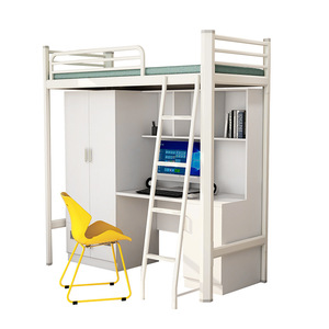 Lit d'art moderne coloré à deux étages en acier-bois-fer Bureau de lit superposé durable pour les employés <span class=keywords><strong>Étudiant</strong></span>s dortoir-appartement - Product Image 1