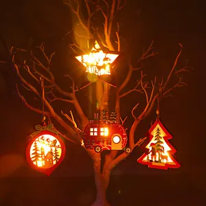 Decorações de madeira para árvore de natal, enfeites de led para pendurar, estrela, árvore de natal, decorações de festa, ano novo, 1 peça