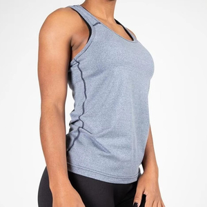 Débardeur gris sans manches pour femme, col rond, tricoté, respirant, style sportif, longueur normale, couleur unie, vêtements de sport - Product Image 2