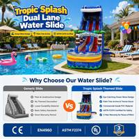 Toboggan aquatique gonflable tropical à double piste pour enfants, idéal pour le jardin, divertissement estival, qualité commerciale, PVC écologique, CE EN4960 ASTM 600KG