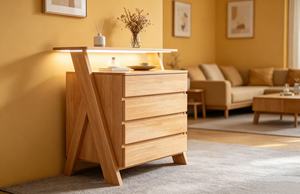 New Arrival Oak Wood 4-<b>Drawer</b> Dresser with Unique X-Shaped Frame for Bedroom & Living Room - Product Image 2