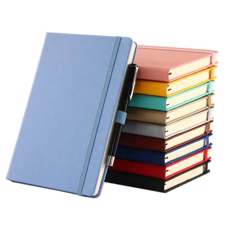 Vente en gros de logo personnalisé couleur taille bande élastique rouge simili cuir couverture rigide agenda Journal carnet en cuir PU