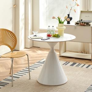 Table à manger ronde en pierre frittée de style nordique, simplicité moderne, avec <span class=keywords><strong>pieds</strong></span> en métal, <span class=keywords><strong>4</strong></span> places, crème française et blanc pur - Product Image 3