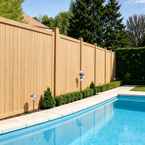 <span class=keywords><strong>Panneaux</strong></span> de clôture tubulaires 3D 5mm 1.5x2.5 et portes extérieures en WPC de 3m de long, couleur noyer, pour jardin, cour arrière et enclos pour chien - Product Image 6