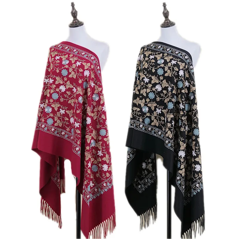 Accept customization New Designer Jacquard Cashmere Fringe Thick Warm tassel Shawls Women Winter Ethnic Style Embroidery Scarf