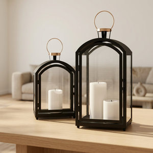 Wholesale Modern Black Metal Candle Holder <b>Lanterns</b> in Dual Tone for Home Tabletop Decoration - Product Image 1