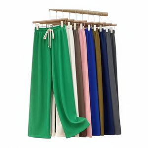 Haute qualité nouvelles femmes été ample formel taille haute jambe large botte coupe imperméable écologique glace soie pantalon pantalons longs - Product Image 1