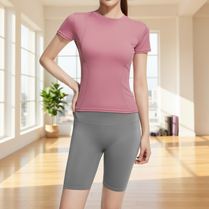 Camiseta de Yoga de Manga Corta para Mujer, Sólida, Delgada, de Secado Rápido, Transpirable, Cintura Elástica, Cintura Alta, Traje Deportivo para Correr y Hacer Ejercicio - Product Image 3