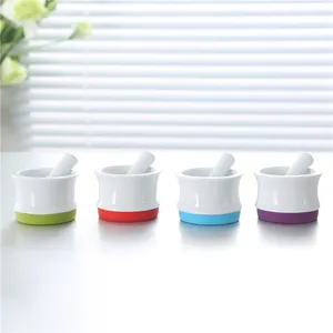 China factory new design mini size herb spice small ceramic mortar and pestle with silicone anti-skid ring