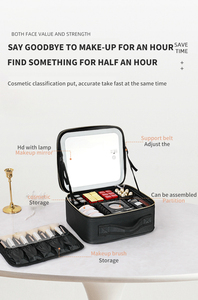 Nouvelle boîte de rangement de cosmétiques de bureau de grande capacité, étui de trousse de maquillage Portable de <span class=keywords><strong>voyage</strong></span> en cuir imperméable avec miroir lumineux Led <span class=keywords><strong>2022</strong></span> - Product Image 5