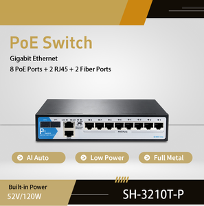 สวิตช์ PoE กิกะบิต AI แบบ 12 พอร์ต ฟูลดูเพล็กซ์/ฮาล์ฟดูเพล็กซ์ 120W IEEE802.3af/at 2 อัปลิงค์ RJ45 SFP ป้องกันไฟกระชาก 4KV 14Gbps สำหรับกล้องวงจรปิด - Product Image 1