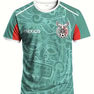 Camiseta Deportiva Transpirable con Estampado Verde y Rojo de Manga Corta para Hombre, Camiseta de la Selección Nacional de Fútbol de México, Cuello Redondo - Product Image 1