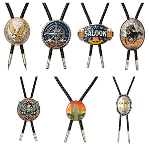 Corbatas Bolo Metálicas Personalizadas Estilo Vaquero Americano con Patrón Vintage de Águila, Caballo y Brújula, Accesorios de Cuello para Hombre - Product Image 5