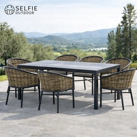 Ensemble de table et chaises de salle à manger d'extérieur en aluminium moderne, non pliable, 10 places, pour jardin, patio, appartement, villa, hôtel, cour, loisirs
