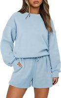 Ensemble décontracté 2 pièces pour femme : Sweat-shirt court oversize à col rond et short évasé – Idéal pour l'entraînement et la détente