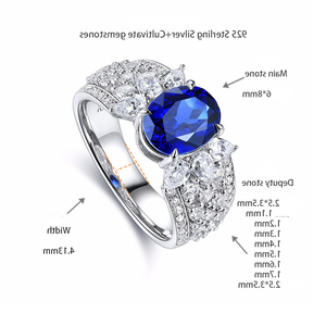 Anillo de Zafiro Ovalado de Plata de Ley con Piedras Cultivadas en Laboratorio, Joyería de Moda - Product Image 6