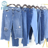 Jeans à jambes larges d'occasion très demandés, en balles, vintage, de seconde main, pour femmes, pantalons en denim amples, culottes, lot mixte en vrac, exportation