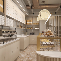 Meubles de luxe pour boulangerie, comptoir de présentation en bois et verre pour café avec éclairage, aménagement intérieur pour salon de thé