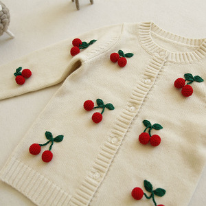 Cardigan in Cashmere per Bambini 80-110cm, Maglione da <span class=keywords><strong>Bambina</strong></span> con Adorabile Pompon a Forma di Ciliegia - Product Image 4