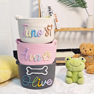 Impresión Bajo Demanda, Dropshipping, Bolsa de Cuerda de Algodón Tejida <span class=keywords><strong>Personalizada</strong></span> <span class=keywords><strong>con</strong></span> <span class=keywords><strong>Nombre</strong></span> Bordado, Cesta de Almacenamiento para Bebés - Product Image 3