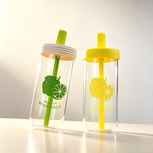 Vaso de Vidrio <span class=keywords><strong>con</strong></span> Pajita <span class=keywords><strong>y</strong></span> Tapa, Gran Capacidad, de Borosilicato, Diseño Contemporáneo, Portátil, para la Vuelta al Cole, para Leche, Limonada, <span class=keywords><strong>Agua</strong></span> - Product Image 4