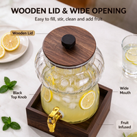 Dispenser Minuman Jus Kaca Borosilikat Tinggi dengan Alas Bambu dan Kayu  Pitcher Air Dingin dengan Keran  Wadah Cola Rumah Tangga
