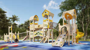 Aire de jeux extérieure pour enfants balançoire <span class=keywords><strong>parc</strong></span> en <span class=keywords><strong>bois</strong></span> de maternelle avec toboggan en plastique pour enfants d'âge préscolaire - Product Image 4