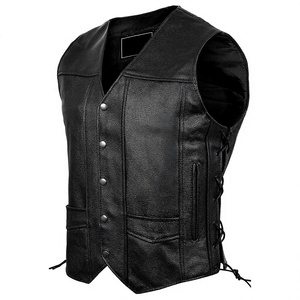 Button Up Mens Leather Vest Boxy Fit Genuine Leather <b>Waistcoat</b> Bulk Streetwear And Riding Apparels Leather Vest For Men's - Product Image 1